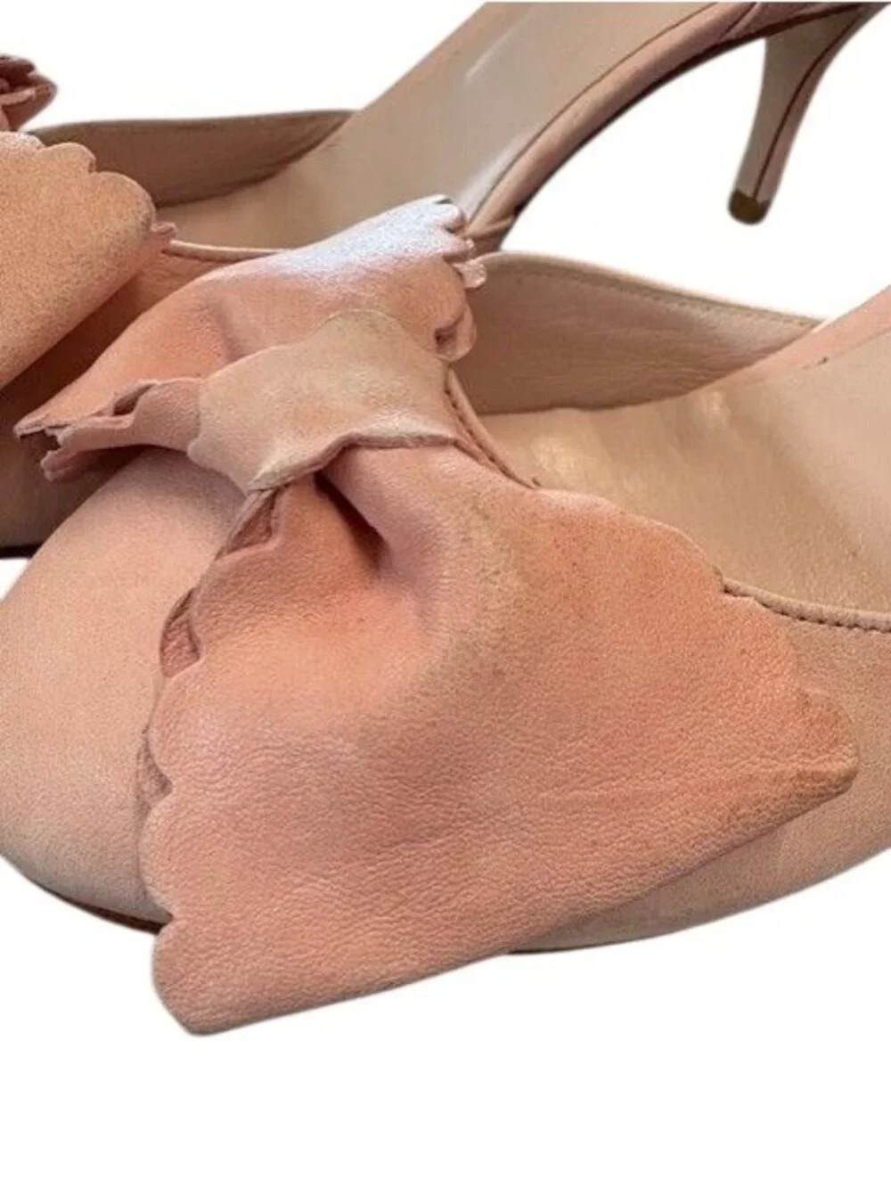Red‎ Valentino Pink Leather Bow DOrsay Kitten Heel Pumps Size 38.5